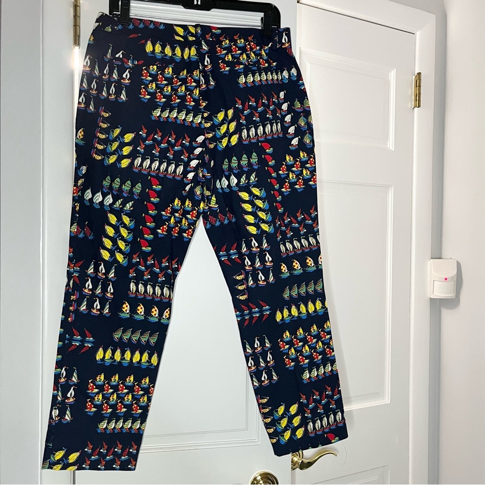 J. Crew Collection Navy Sailboat Print Cropped Pants - Picture 4 of 7